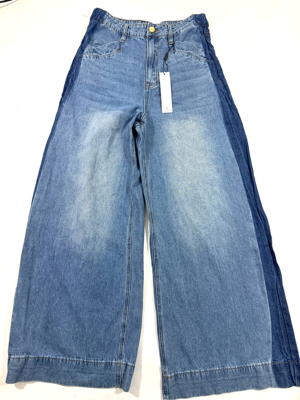 New Vigoss Wide Leg Jeans Hugh Rise Two Tone Blue